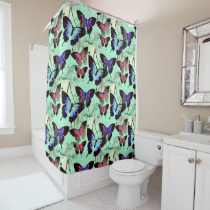 Aqua Green Realm Morpho Rainbow Butterlies Art Duschvorhang
