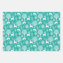 Aqua Green Rentier Weihnachtswrapping Paper Geschenkpapier Set