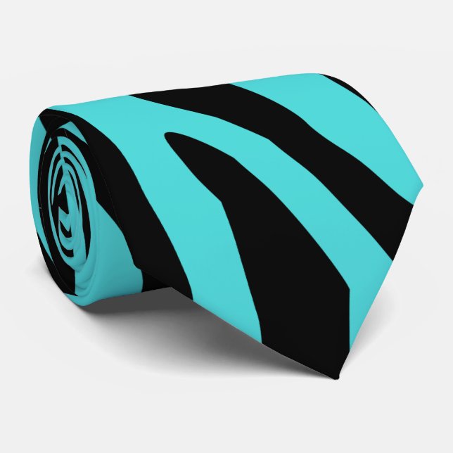 AQUA GREEN & SCHWARZE TIERDRUCKSTREIFPATTER KRAWATTE (Gerollt)