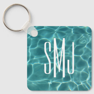 Aqua Green Schwimmbad Foto 3 Buchstaben Monogramm Schlüsselanhänger