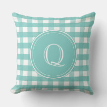 Aqua Green und White Gingham Monogram