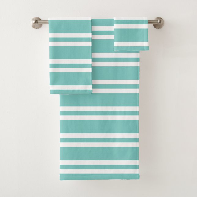 Aqua Green und White Stripes Badhandtuch Set (Insitu)