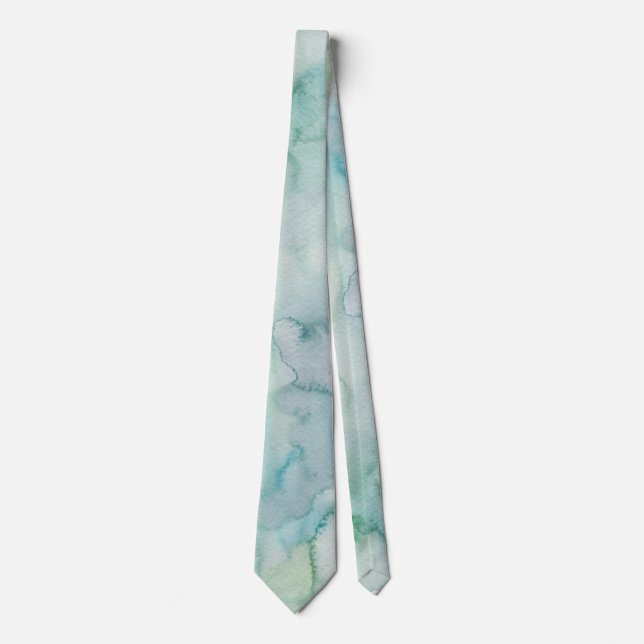 Aqua Green Watercolor Krawatte für Hochzeiten (Vorderseite)