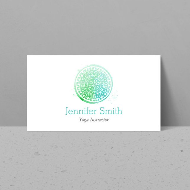 Aqua Green Watercolor Mandala Yoga und Wellness Visitenkarte (Von Creator hochgeladen)