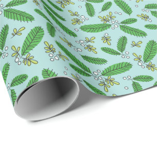Aqua Grün Retro Kiefernzweig Weihnachten Geschenkpapier