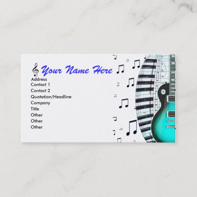 Aqua Guitar Piano Keyboard & Notes Business Card Visitenkarte (Vorderseite)