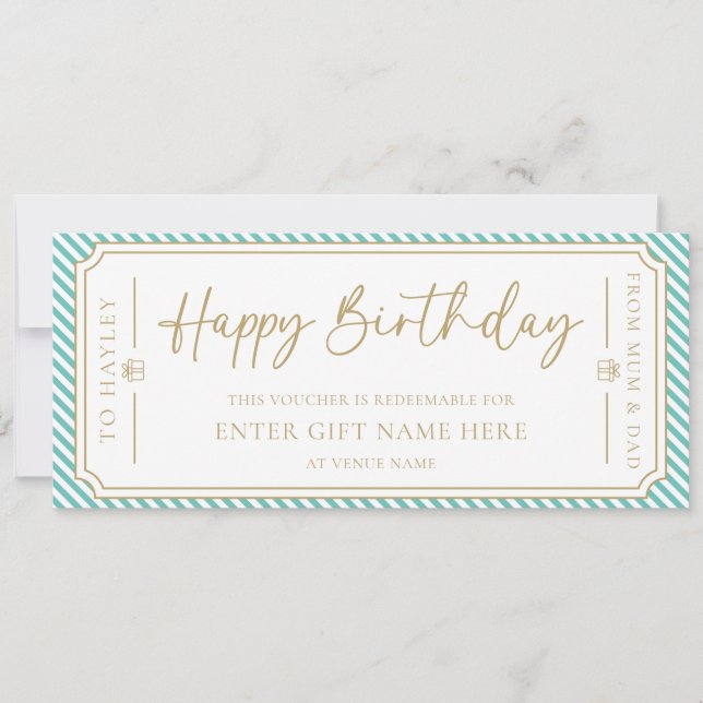 Aqua Happy Birthday Gift Voucher Card Einladung (Vorderseite)