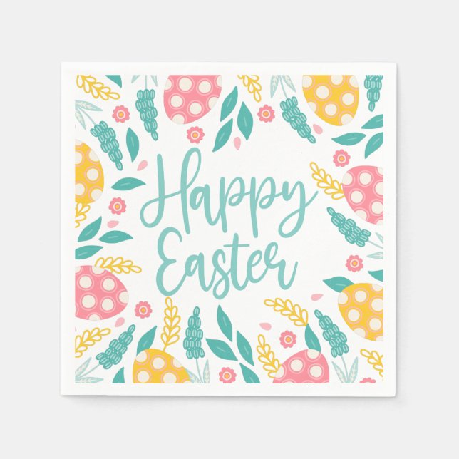 Aqua Happy Easter Foliage Serviette (Vorderseite)