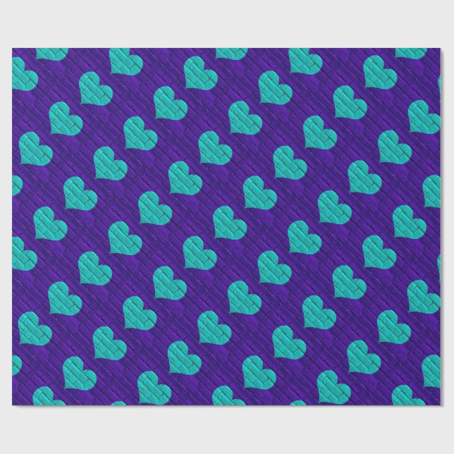 Aqua Hearted Lila Brick Wrapping Paper Geschenkpapier (Flach)