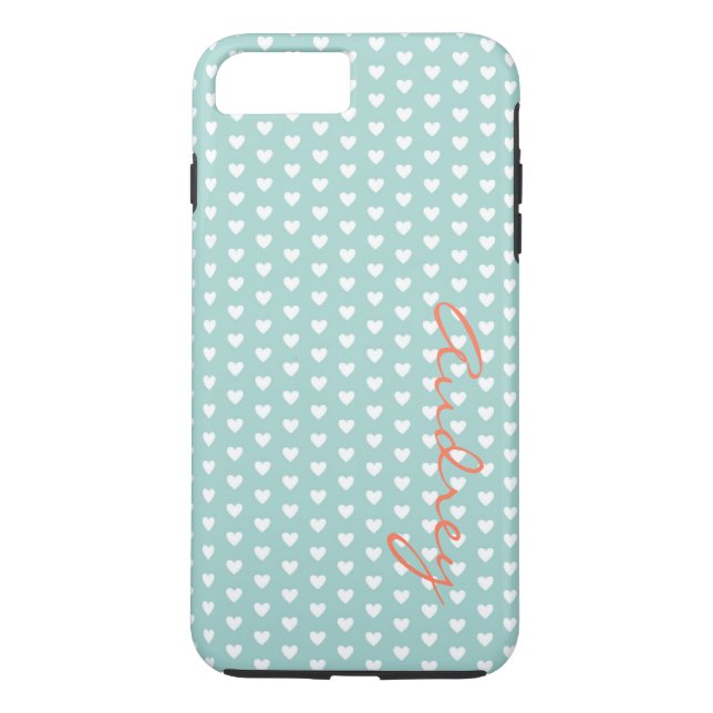 Aqua Hearts Individuelle Name Case-Mate iPhone Hülle (Rückseite)