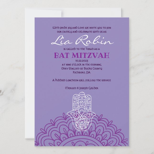 Aqua HEMSA HAND GOD Bat Mitzvah Einladung (Vorderseite)