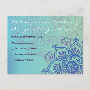Aqua HEMSA HAND OF GOD Bat Mitzvah Reply Card RSVP Karte