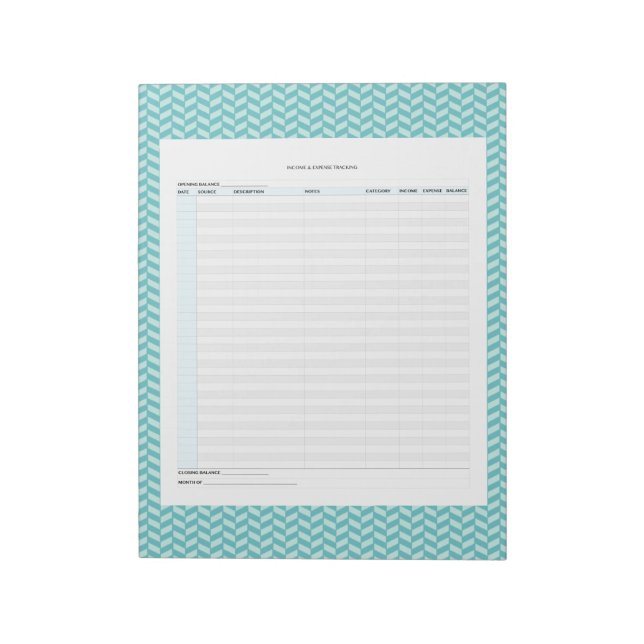 Aqua Herringbone Income & Expense Tracker Notizblock (Rotiert)