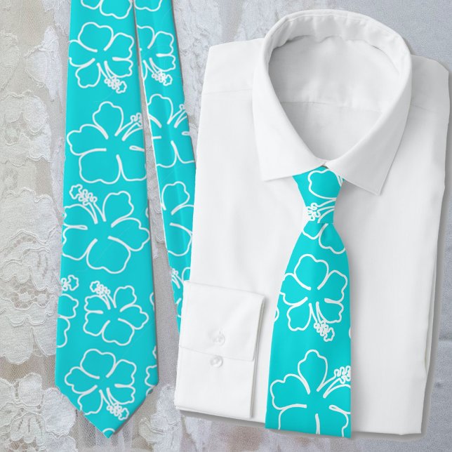 Aqua Hibisken Kontur Muster Hochzeitsszenierung Kr Krawatte (Von Creator hochgeladen)