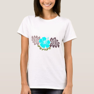 Aqua-Hibiskus und Blätter T-Shirt