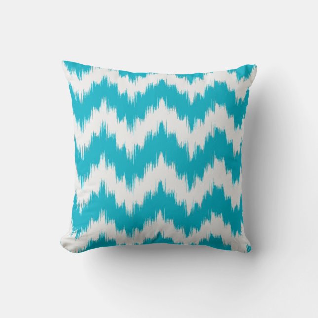 Aqua Ikat Zickzack Kissen (Vorderseite)