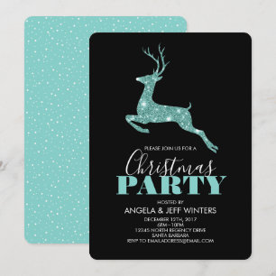 Aqua-Imitat-Glitzer-Rotwild-WeihnachtsParty Einladung