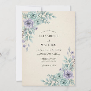 Aqua Immergrün Aquarell-Hochzeit Einladung