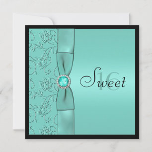 Aqua, invitation IMPRIMÉ noir de sweet sixteen de