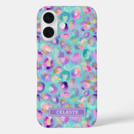 Aqua Iridescent Leopard Print Monogrammed iPhone 16 Hülle