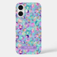 Aqua-Irideszenz-Leopardenprint mit Monogramm