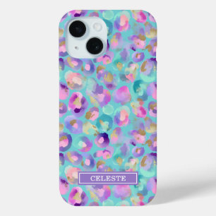 Aqua-Irideszenz-Leopardenprint monogrammiert Case-Mate iPhone Hülle