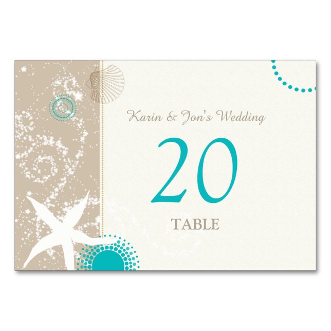 Aqua Ivory Taupe Beach Hochzeiten Tischnummern (Vorderseite)