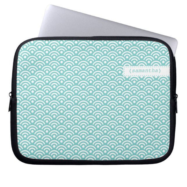 Aqua Japanese Seigaiha Pattern Laptopschutzhülle (Vorderseite)