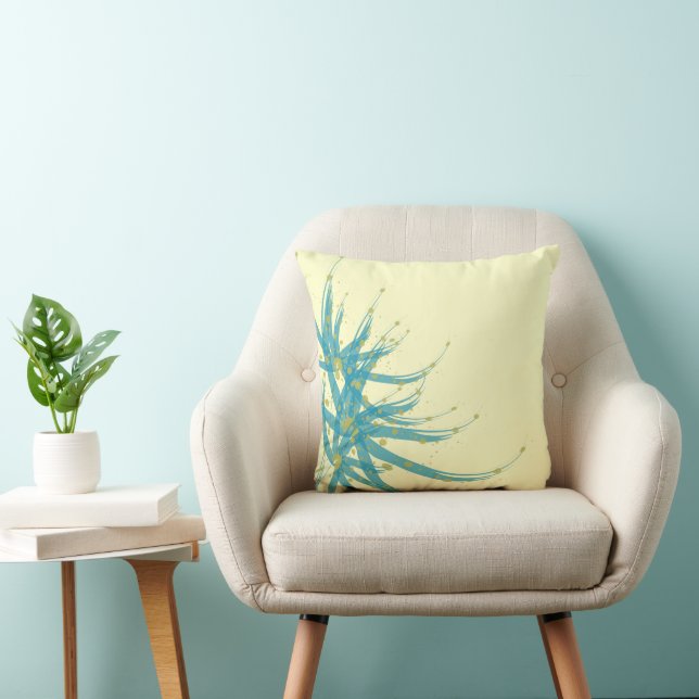 Aqua Jaune et Chartreuse Coussin Floral moderne (Chaise)