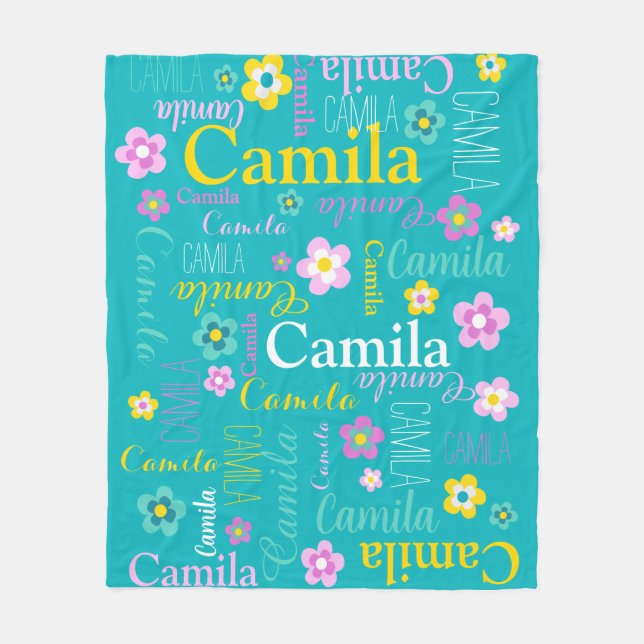 Aqua jaune filles nom Camila florale couverture (Devant)