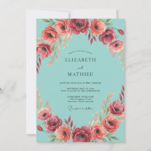 Aqua-Karmesin-Anemone-Hochzeit Einladung