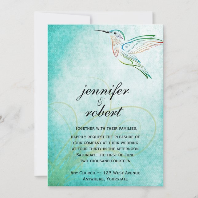 Aqua-Kolibri-Aquarell-Hochzeits-Einladung Einladung (Vorderseite)