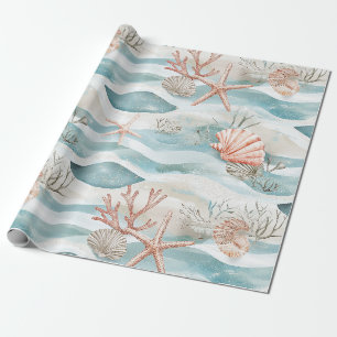 Aqua Korallen Botanisches Küstenmuster Geschenkpapier