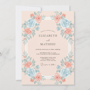 Aqua-Korallen-Kranz-Hochzeit Einladung