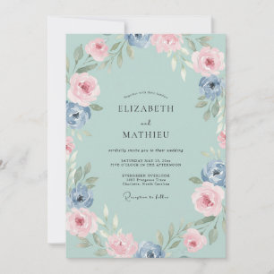 Aqua Kornblumen-Pfingstrosen-Hochzeit Einladung