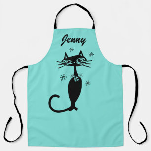 Aqua-Küchenschürze mit Retro-Atomkatze  Schürze