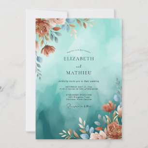 Aqua Kupfer Blütenhochzeit Einladung