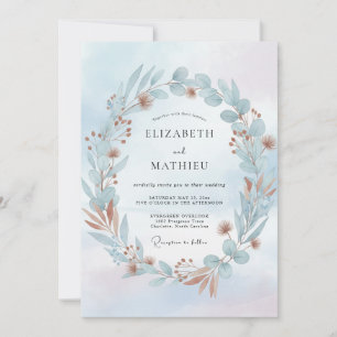 Aqua-Kupfer-Kranz-Hochzeit Einladung