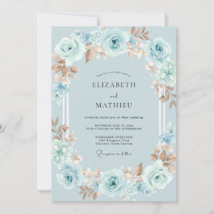 Aqua Kupfer-Rosen-Hochzeit Einladung