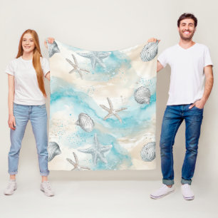 Aqua-Küsten-Muscheln & funkelnder Seestern (2) Fleecedecke