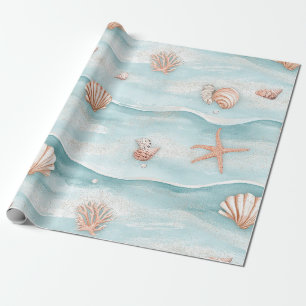 Aqua-Küsten-Muscheln & funkelnder Seestern (4) Geschenkpapier