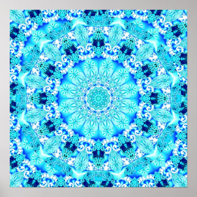 Aqua Lace, delikat, Abstrakt Mandala Poster (Vorne)