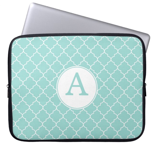 Aqua Lace Monogram Laptop Sleeve (Vorderseite)