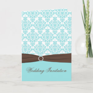 Aqua-laden blaue Damast-Karten-Art-Hochzeit ein Einladung