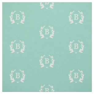 Aqua Laurel Wreath Monogram Stoff