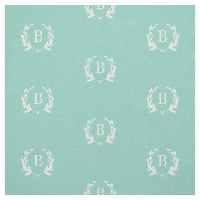 Aqua Laurel Wreath Monogram Stoff (Muster)