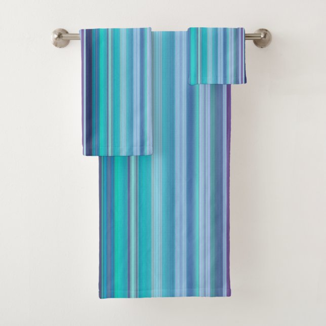 Aqua, Lavendel und Blaue Streifen Badhandtuch Set (Insitu)