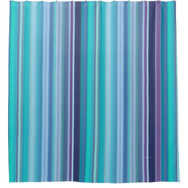 Aqua, Lavendel und Blaue Streifen Duschvorhang (Vorderseite)