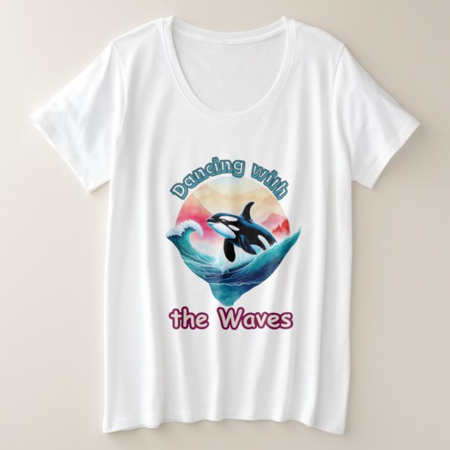 Aqua Leap: Glücklicher Orca in Bewegung Große Größe T-Shirt (Design vorne)