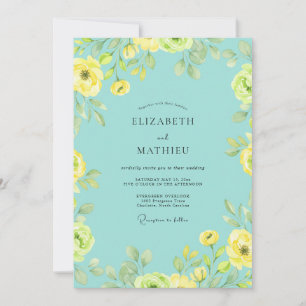 Aqua-Lemon-Ranunkel-Eukalyptus-Hochzeit Einladung